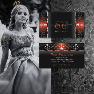 Glamourous Black Lava Red Squiggled Jewels Monogra Business Card