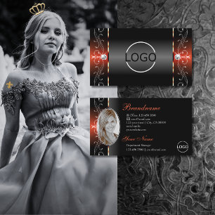 Glamourous Black Lava Red Squiggled Logo and Photo Business Card