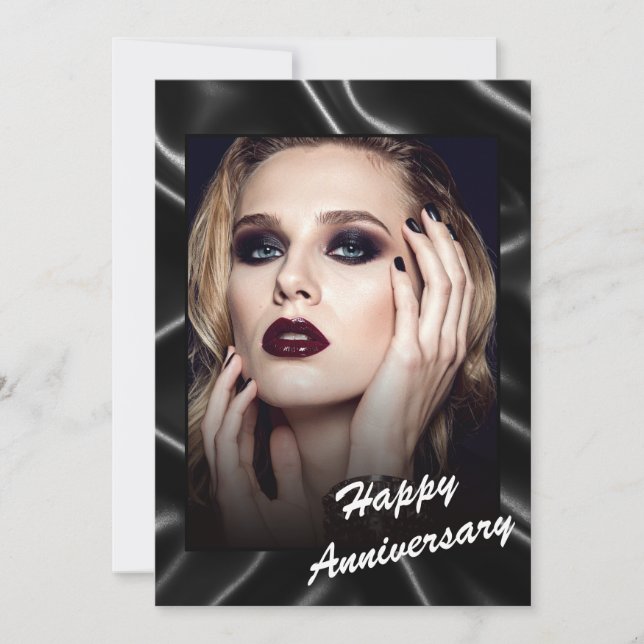 Glamourous Black Leather Anniversary Flat Card (Front)
