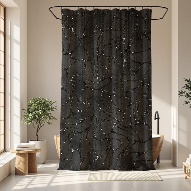 Glamourous black monochromatic glittery texture shower curtain (Creator Uploaded)