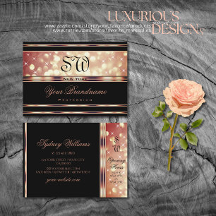 Glamourous Black Rose Gold Glitter Sparkle Monogra Business Card