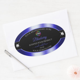 Glamourous Black Shiny Blue with Logo Product Labe Oval Sticker