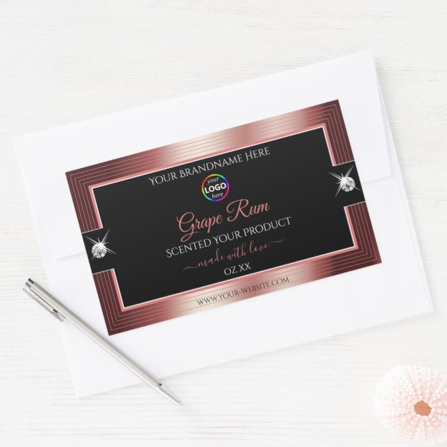 Glamourous Black Shiny Wine Red Logo Product Label (Envelope)