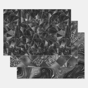 Glamourous Black & Silver Sparkling Patterns Wrapping Paper Sheet
