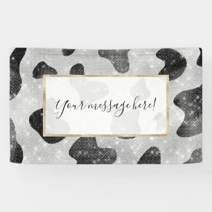 Glamourous Black Sparkly Glitter Sequins Cow Print Banner