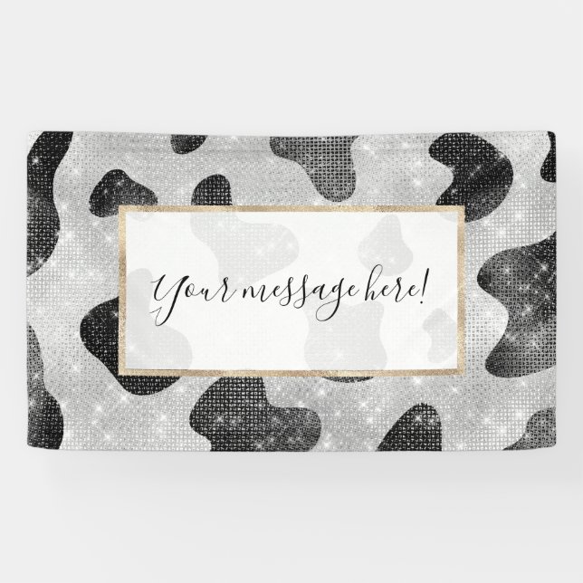 Glamourous Black Sparkly Glitter Sequins Cow Print Banner (Horizontal)