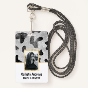 Glamourous Black Sparkly Glitter Sequins Cow Print ID Badge