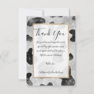 Glamourous Black Sparkly Glitter Sequins Cow Print Thank You Card