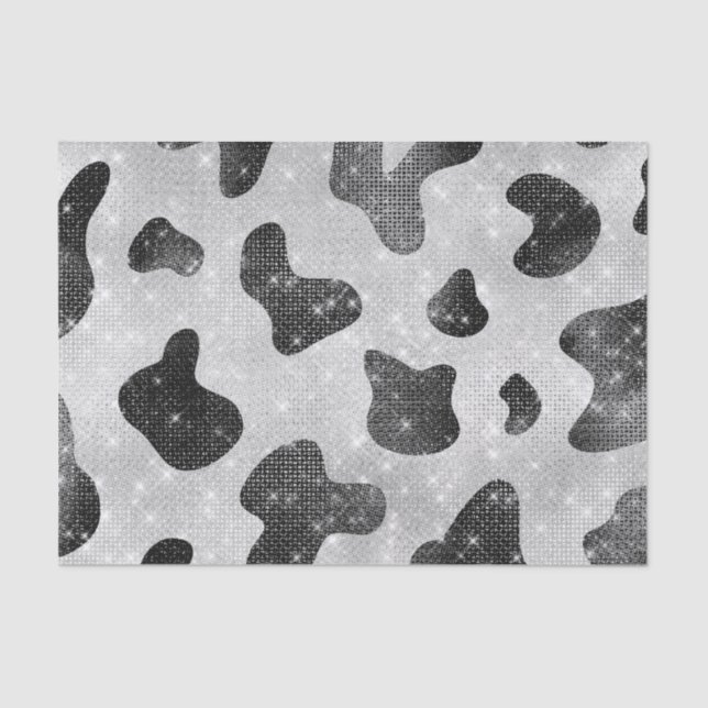 Glamourous Black Sparkly Glitter Sequins Cow Print Tissue Paper (Front)