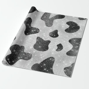 Glamourous Black Sparkly Glitter Sequins Cow Print Wrapping Paper