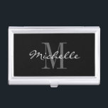 Glamourous black white monogram business card case<br><div class="desc">Glamourous black and white monogram corporate business card case. Stylish script typography template with name initial letter. Add your own personalised name or company name. Custom biz card holder for entrepreneurs. Classy chic initialled design for professional men and women.</div>