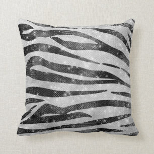 Glamourous Black White Sparkly Glitter Zebra Strip Cushion