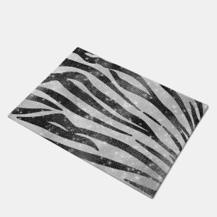 Glamourous Black White Sparkly Glitter Zebra Strip Doormat