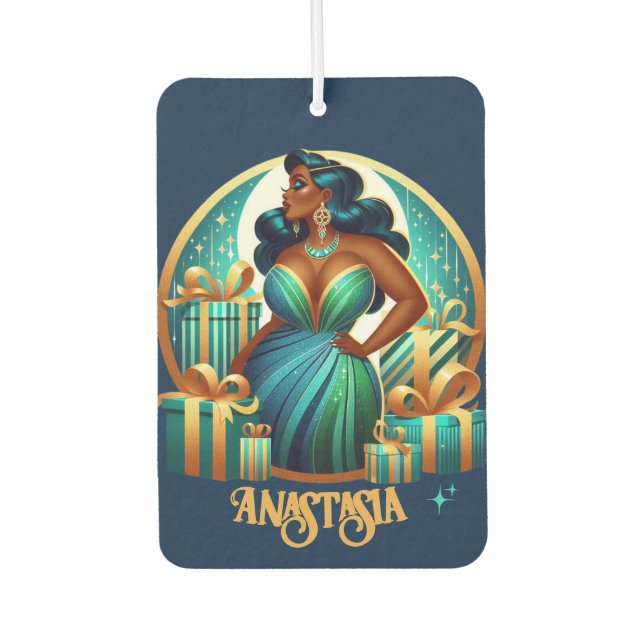 Glamourous Black Woman Festive Stylish Christmas Car Air Freshener (Front)