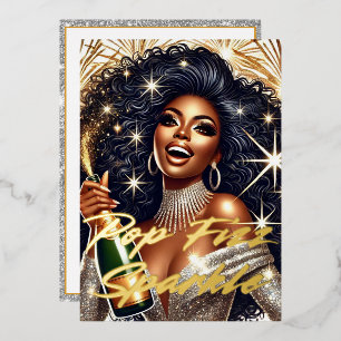 Glamourous Black Woman Popping Champagne New Year’