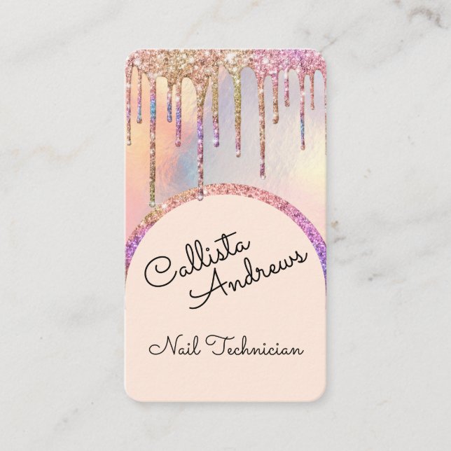 Glamourous Bling Iridescent Glitter Drips Nail Tec Business Card (Front)