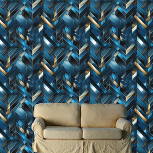 Glamourous Blue And Gold Geometrical Pattern Wallpaper