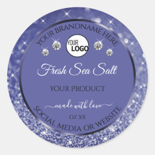 Glamourous Blue Glitter Product Label Logo Diamond