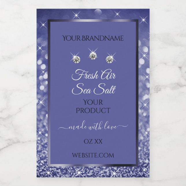 Glamourous Blue Glitter Product Labels Diamonds (Single Label)