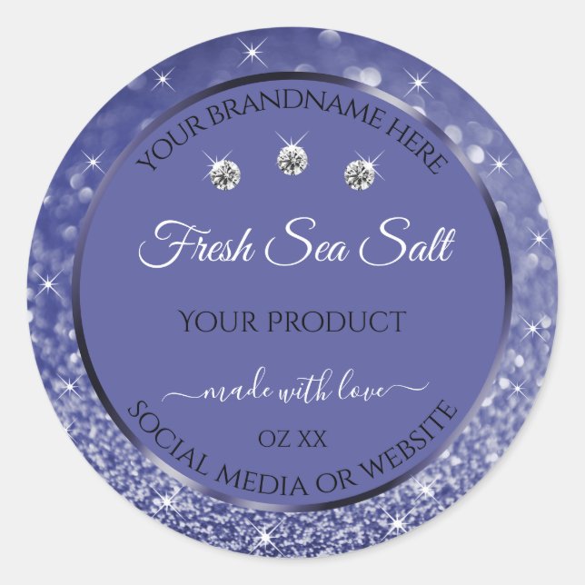 Glamourous Blue Glitter Product Labels Diamonds (Front)
