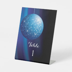 Glamourous Blue Party Disco Ball Table Number Pedestal Sign
