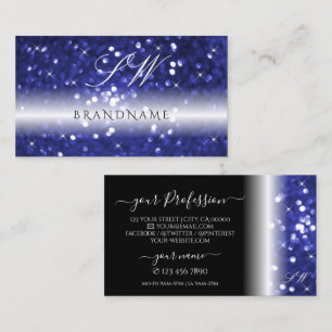 Glamourous Blue Sparkling Glitter Stars Monogram Business Card