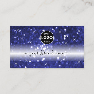 Glamourous Blue Sparkling Glitter Stars with Logo Business Card