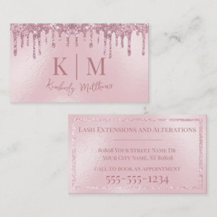 Glamourous Blush Pink Glitter Monogram Initials Business Card