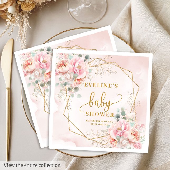 Glamourous blush pink peonies baby shower party  napkin (Glamorous blush pink peonies baby shower party Napkins)