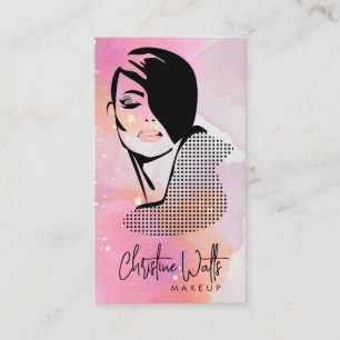 Glamourous Blush Pink Watercolor Sparkly Makeup QR Business Card