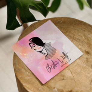 Glamourous Blush Pink Watercolor Sparkly Makeup QR Square Business Card