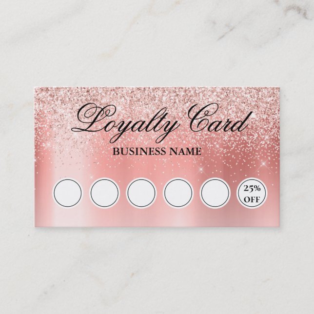 Glamourous Blush Rose Gold Glitter Loyalty Card (Front)