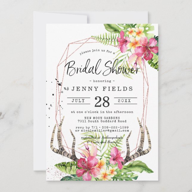 Glamourous Boho Tropical Deer Antler Bridal Shower (Front)