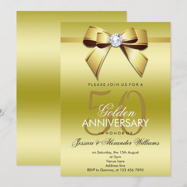 Glamourous Bow & Ribbon 50th Wedding Anniversary Invitation (Front/Back)