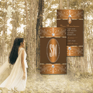 Glamourous Brown Orange Ornate Ornaments Initials Business Card