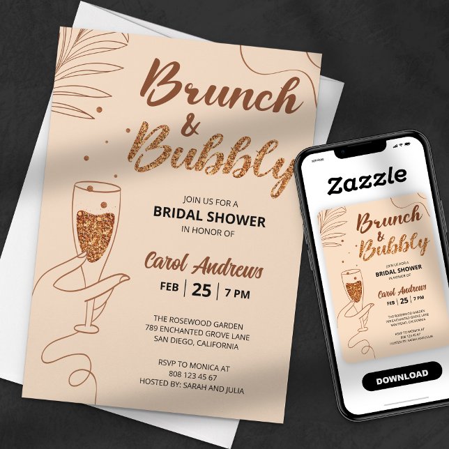 Glamourous Brunch & Bubbly Bridal Shower Invitation (Creator Uploaded)