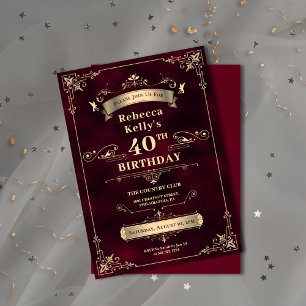 Glamourous Burgundy Gold Milestone Age Birthday Invitation