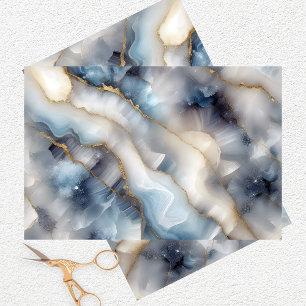 Glamourous Celestial Blue Marble with Gold Swirls Tissue Paper