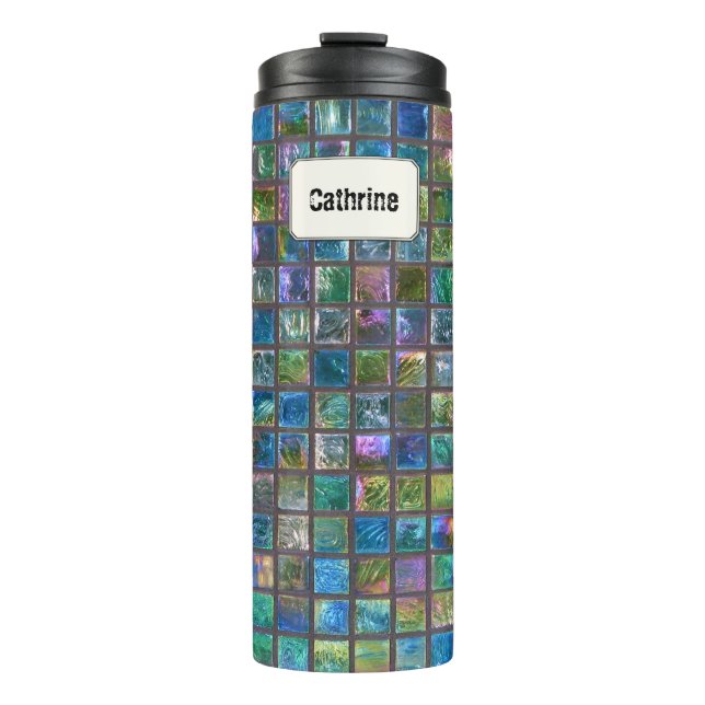 Glamourous Ceramic Tiles Custom Name Thermal Tumbler (Front)