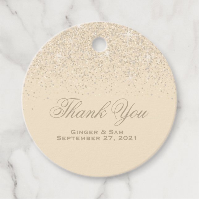 Glamourous Champagne Glitter Favour Tags (Front)