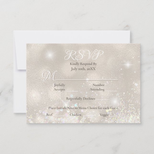 Glamourous Champagne Glitter Luxury Wedding RSVP (Front)