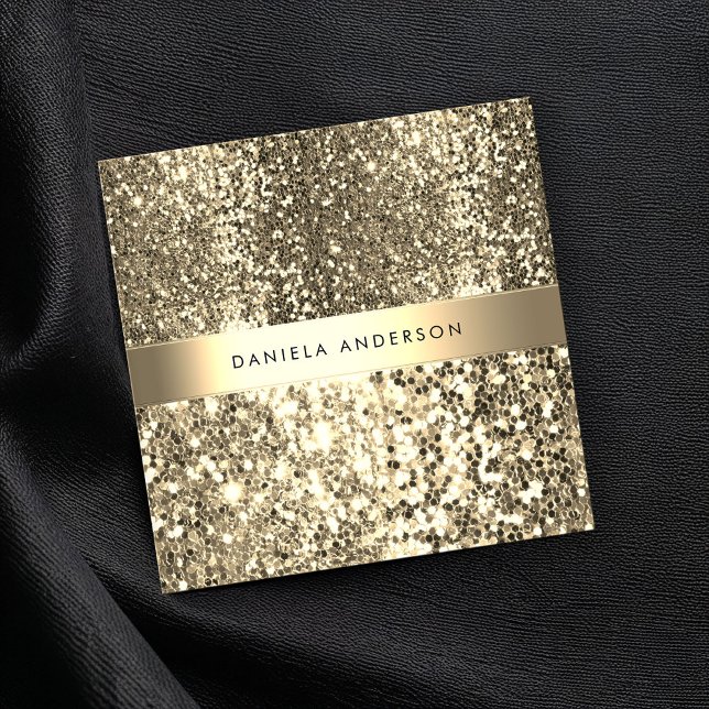 Glamourous Champagne Gold Glitter Luxury Square Business Card (Creator Uploaded)