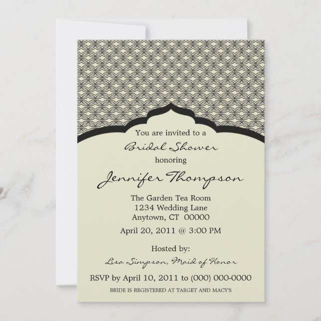 Glamourous Chic Bridal Shower Invitation, Black Invitation (Front)