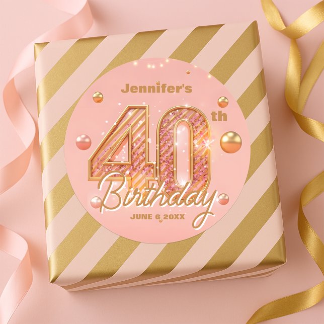Glamourous Chic Glitter Rose Gold 40th Birthday  Classic Round Sticker (Creator Uploaded)