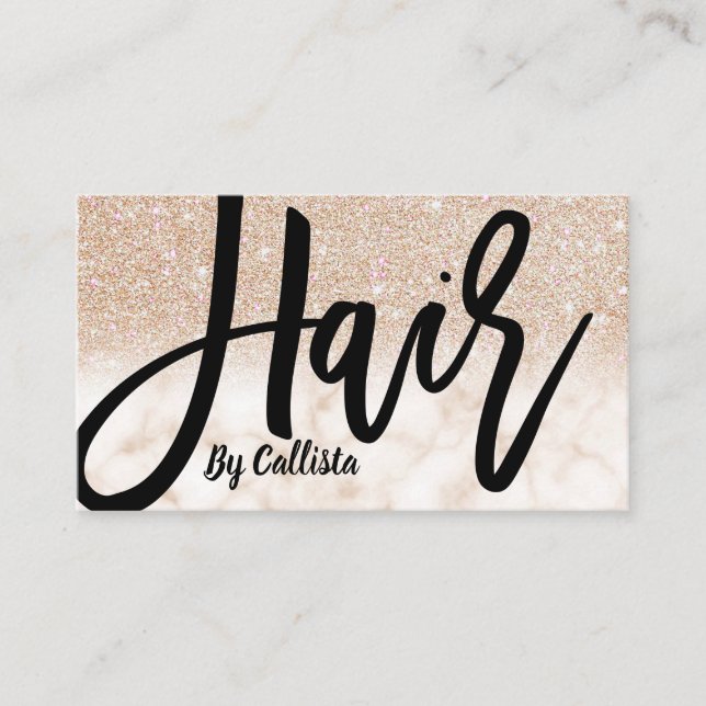 Glamourous Chic Gold Glitter Marble Hair Stylist Business Card (Front)
