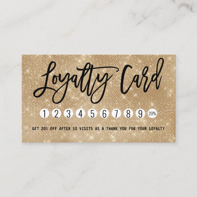 Glamourous Chic Gold Glitter Sequins Modern Loyalty Card (Front)