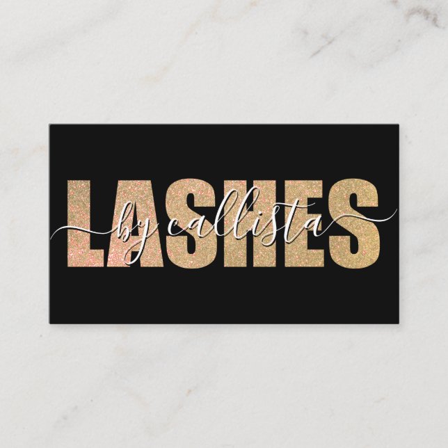 Glamourous Chic Gold Glitter Typography Lash Artis Business Card (Front)