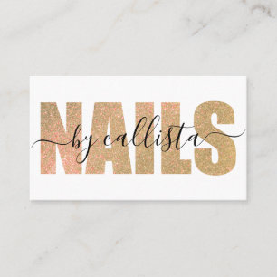 Glamourous Chic Gold Glitter Typography Nail Artis Business Card