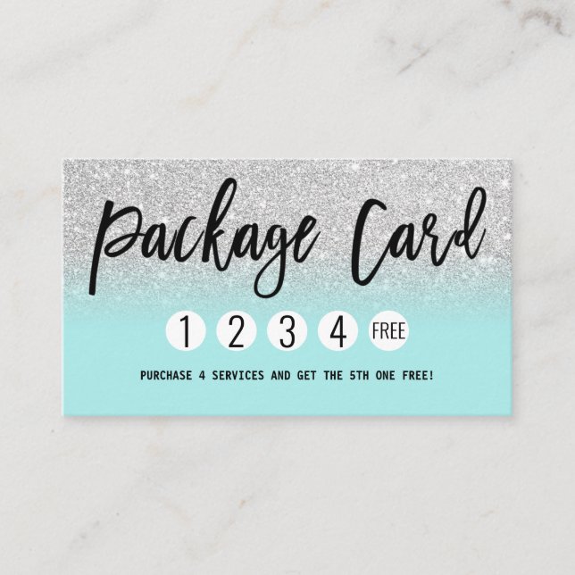 Glamourous Chic Mint Silver Glitter Modern Loyalty Card (Front)