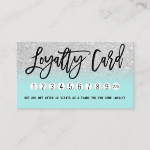 Glamourous Chic Mint Silver Glitter Modern Loyalty Card
